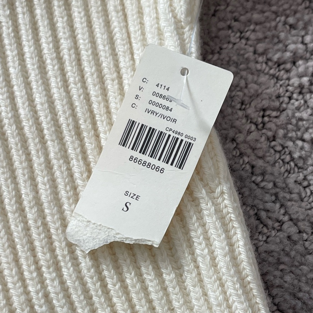 NWT Anthropologie Maeve Ivory Rib Knit Sweater, Mock Neck, Balloon Sleeves,Small - Picture 5 of 15